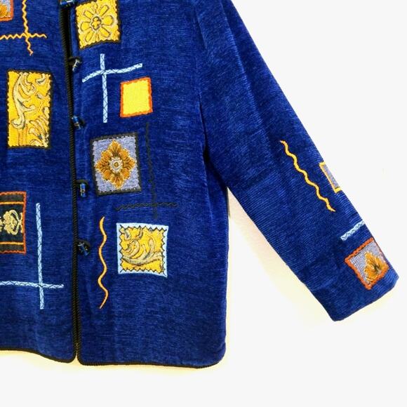 Allure chenille glass button embrd applq jacket M - Picture 3 of 12